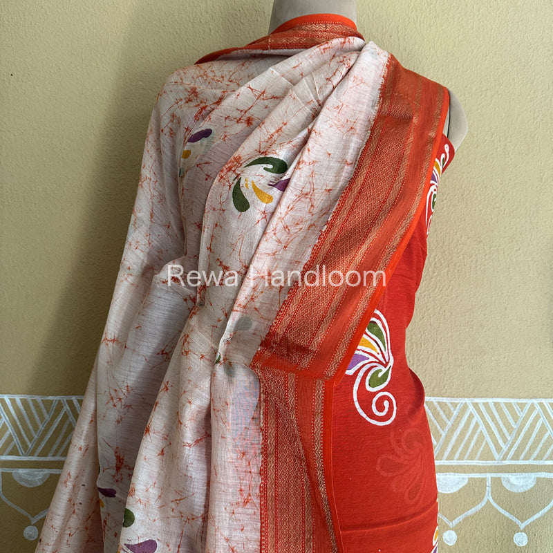 Maheshwari Orange Batik Printed Dress Material BTP122