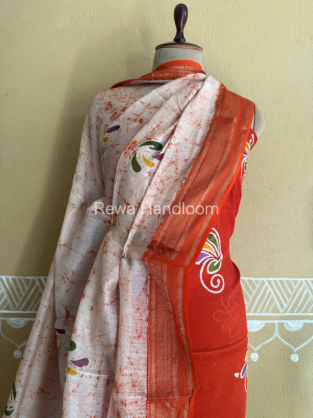 Maheshwari Orange Batik Printed Dress Material BTP122