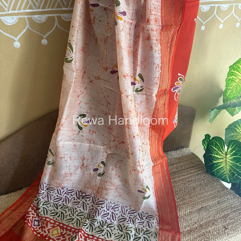 Maheshwari Orange Batik Printed Dress Material BTP122