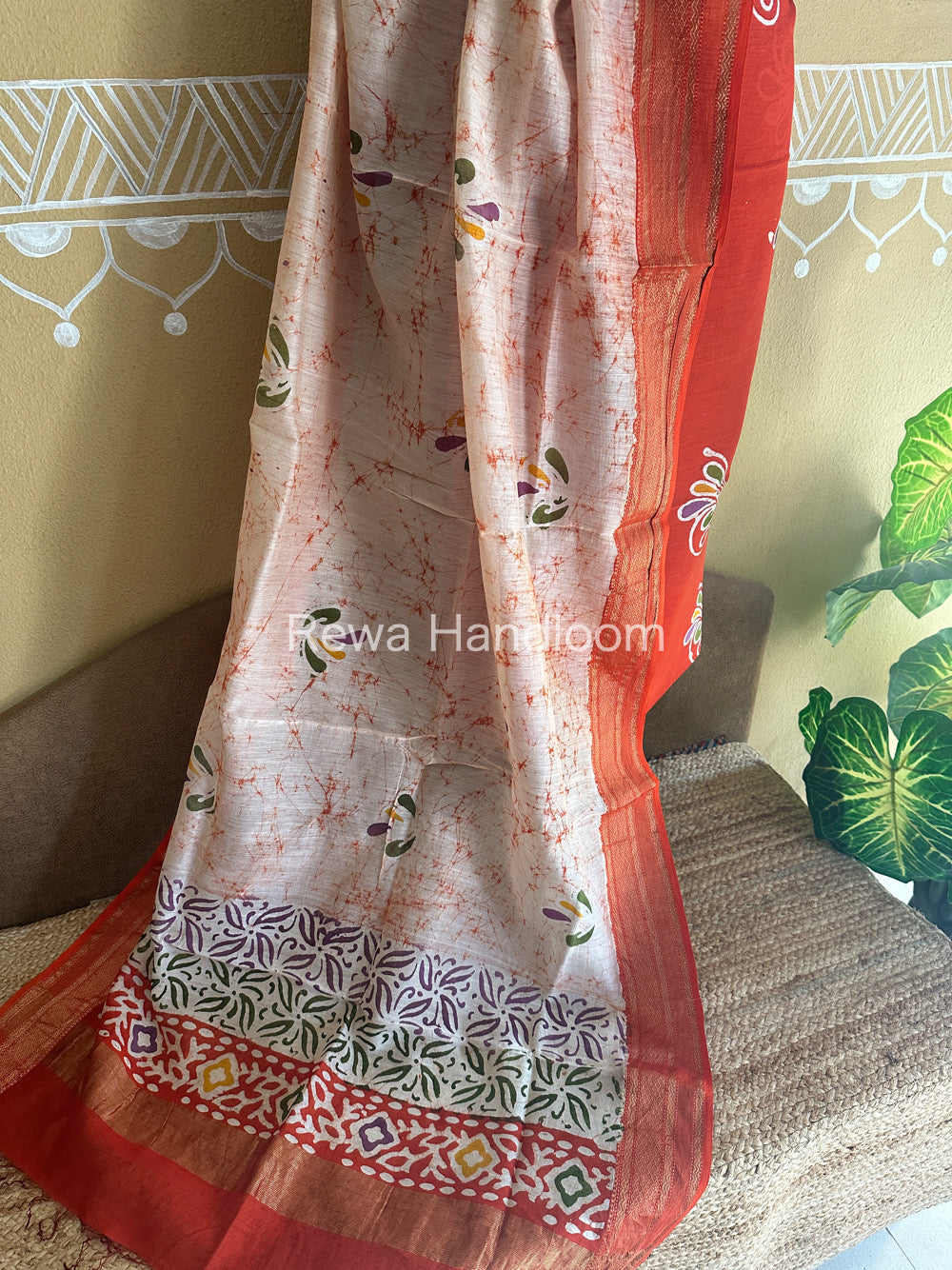 Maheshwari Orange Batik Printed Dress Material-BTP122