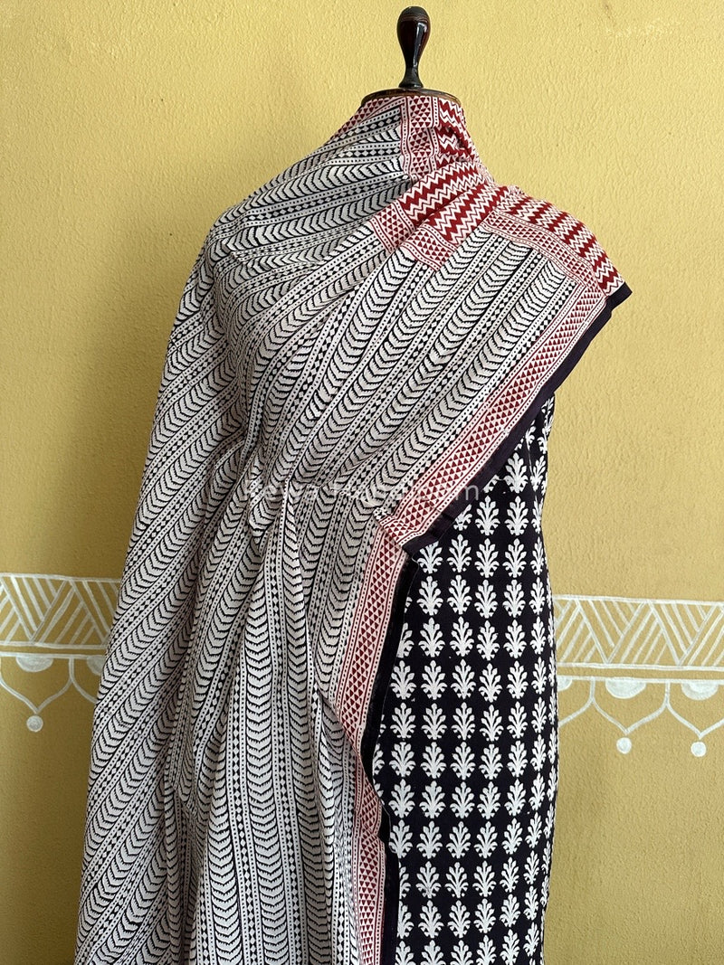Black-White Bagh Print Cotton Suit BCSP099