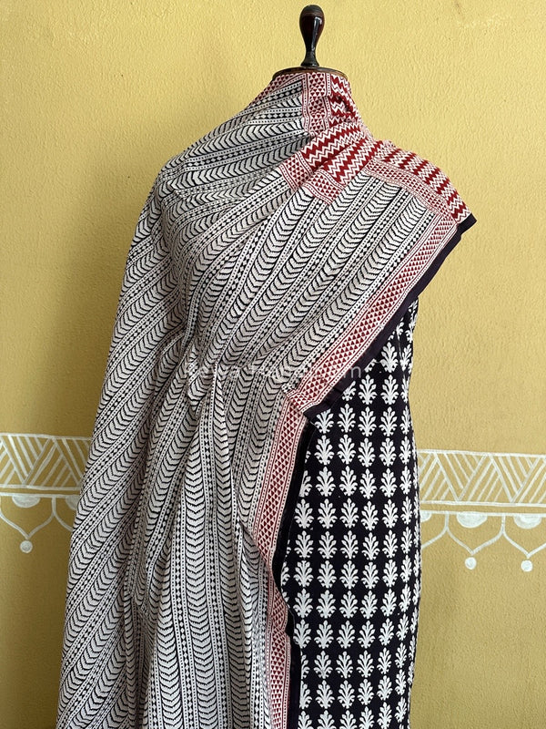Black-White Bagh Print Cotton Suit BCSP099