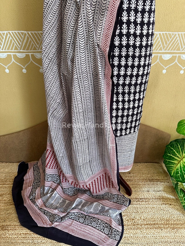 Black-White Bagh Print Cotton Suit BCSP099