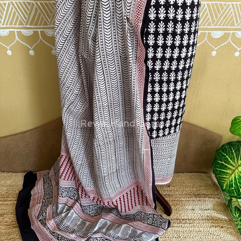 Black-White Bagh Print Cotton Suit BCSP099