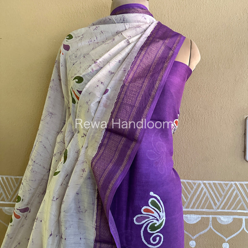 Maheshwari Purple Batik Printed Dress Material BTP116