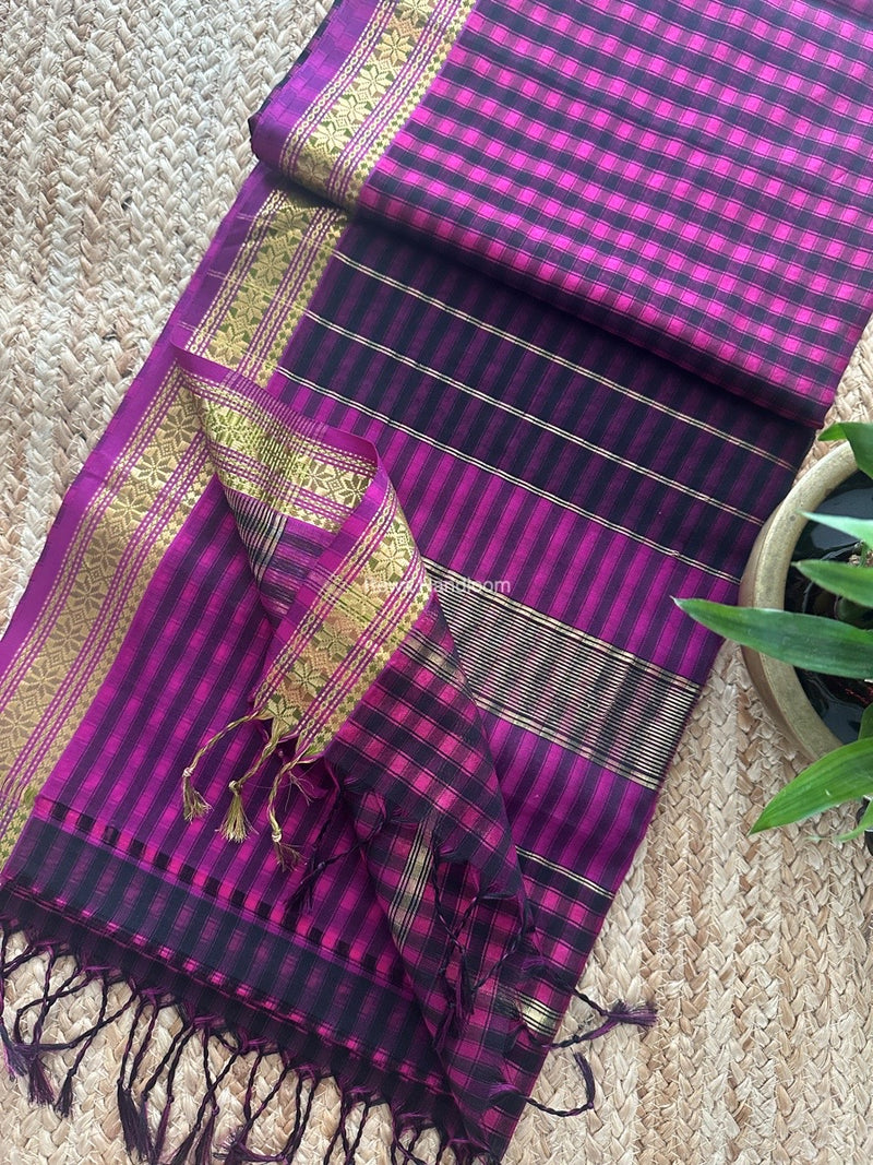 Maheshwari Pink Garbha Reshami Silk Saree GS259