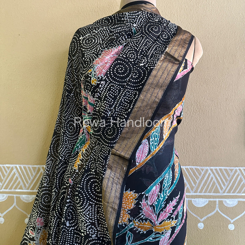 Maheshwari Black Batik Printed Dress Material BTP123