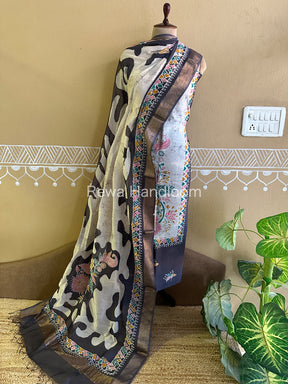 Maheshwari Grey Batik Printed Dress Material-BTP106