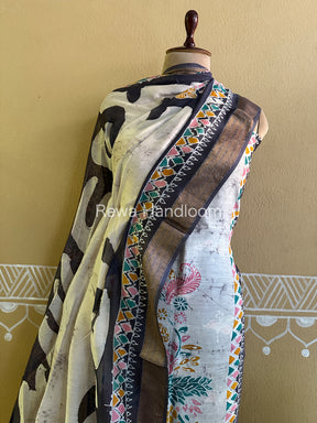 Maheshwari Grey Batik Printed Dress Material BTP106