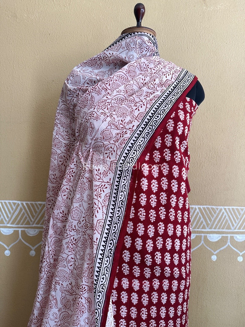 Maroon-White Bagh Print Cotton Suit BCSP0116