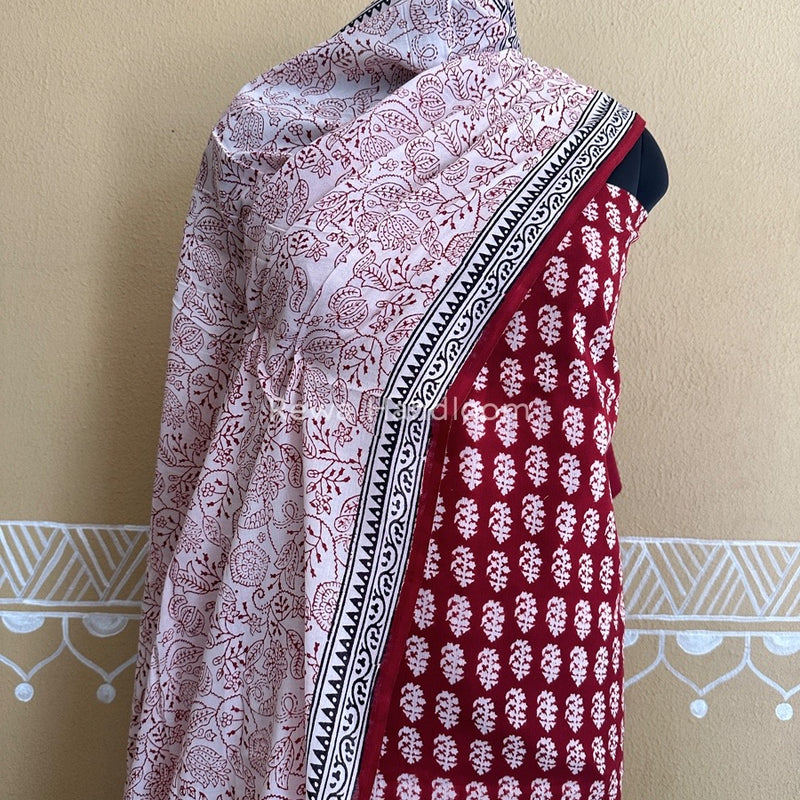 Maroon-White Bagh Print Cotton Suit BCSP0116
