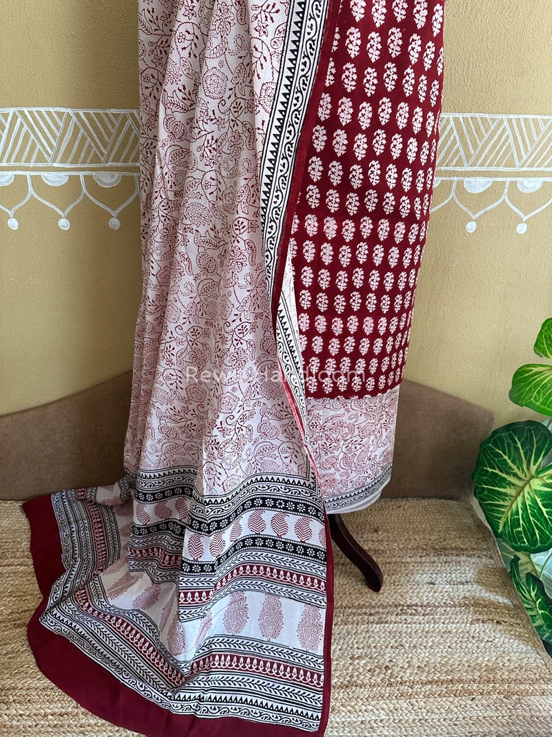 Maroon-White Bagh Print Cotton Suit BCSP0116
