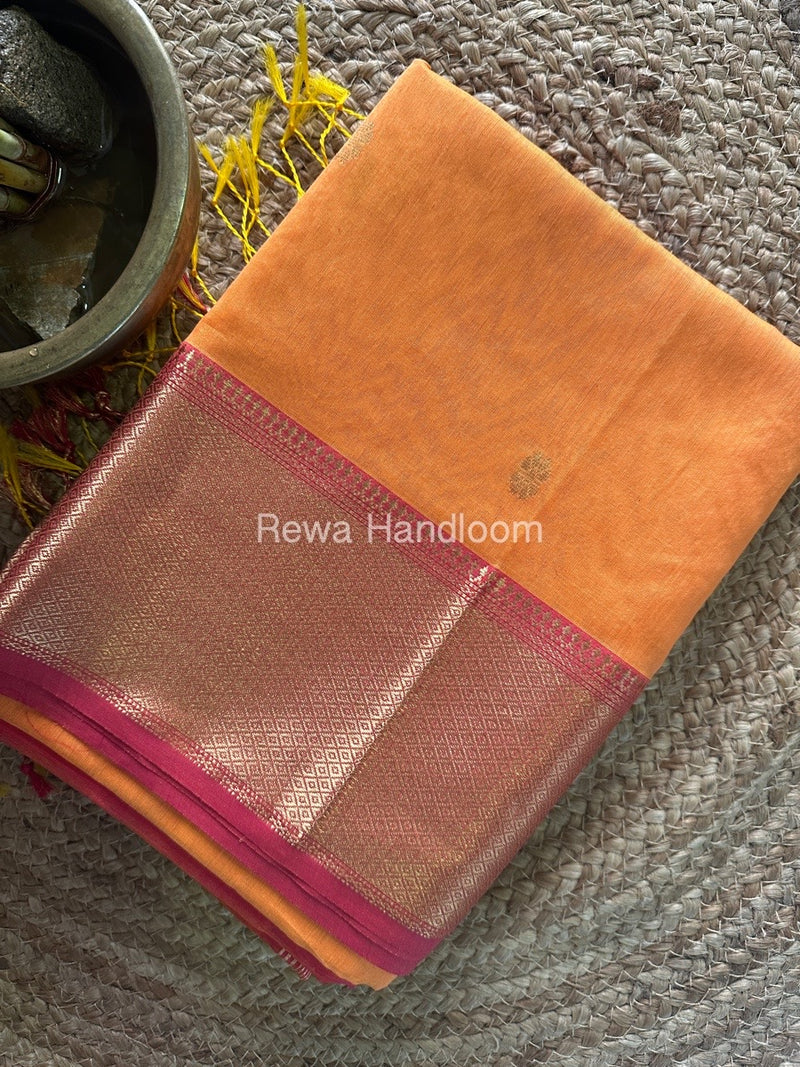 Maheshwari Light Orange Zari Skirt Butti Saree ZSB0120