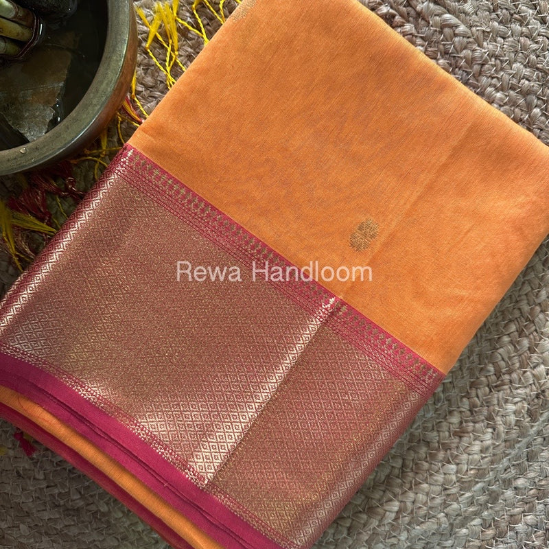 Maheshwari Light Orange Zari Skirt Butti Saree ZSB0120