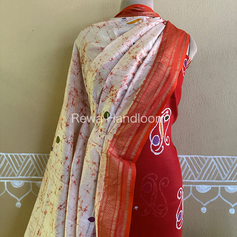 Maheshwari Red Batik Printed Dress Material BTP119