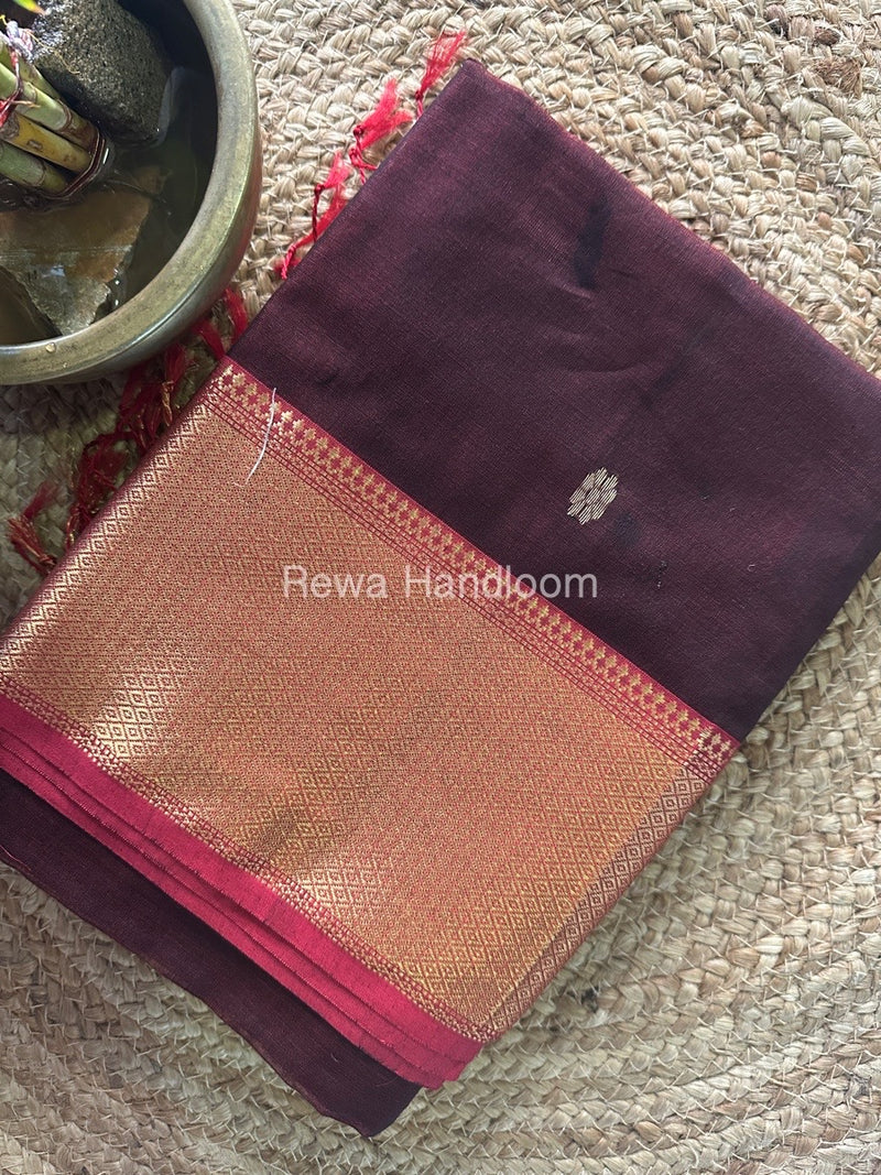 Maheshwari Brown Zari Skirt Butti Saree ZSB0121