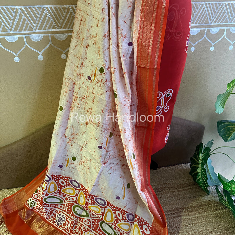 Maheshwari Red Batik Printed Dress Material BTP119