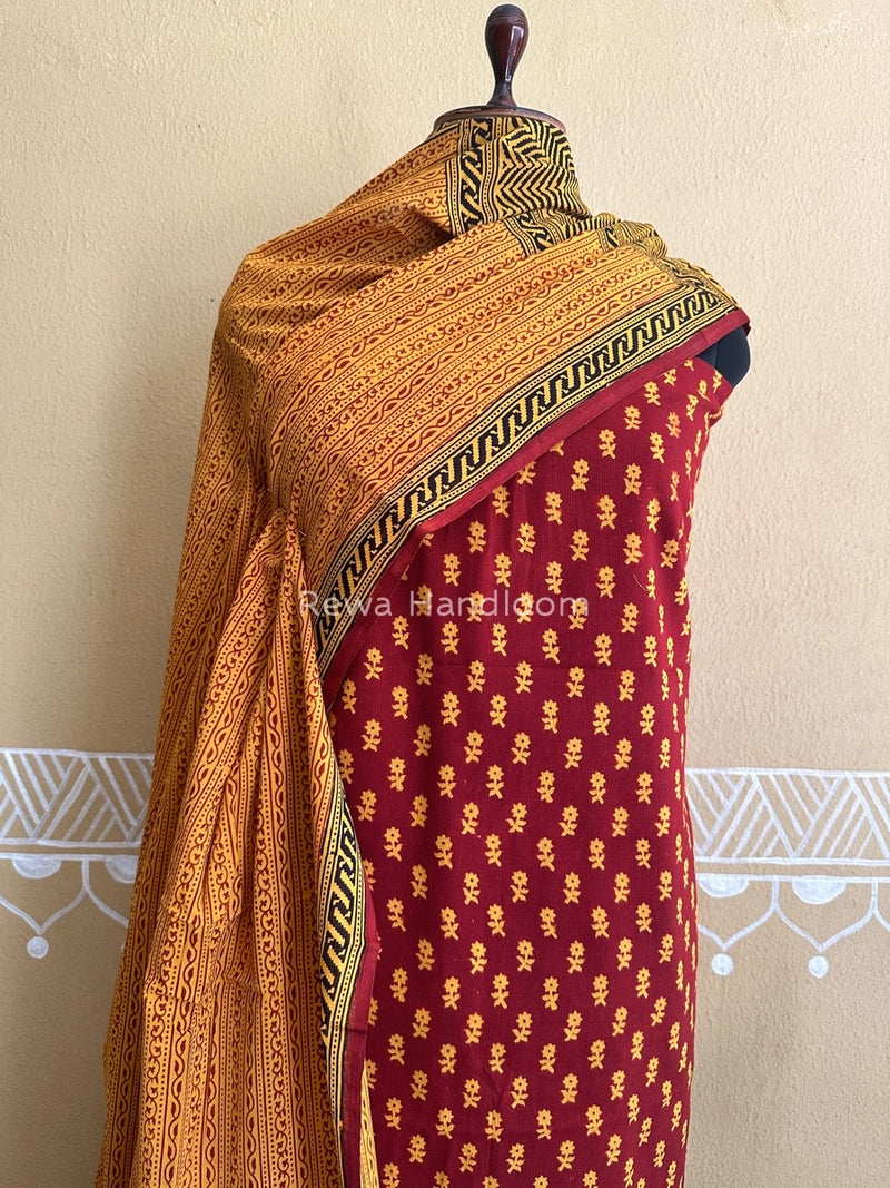 Maroon-Yellow Bagh Print Cotton Suit BCSP0113