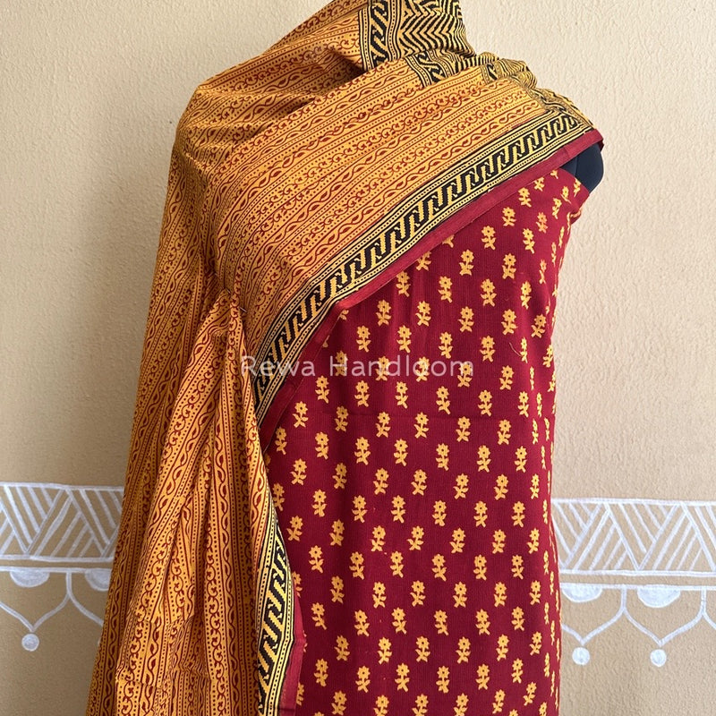 Maroon-Yellow Bagh Print Cotton Suit BCSP0113