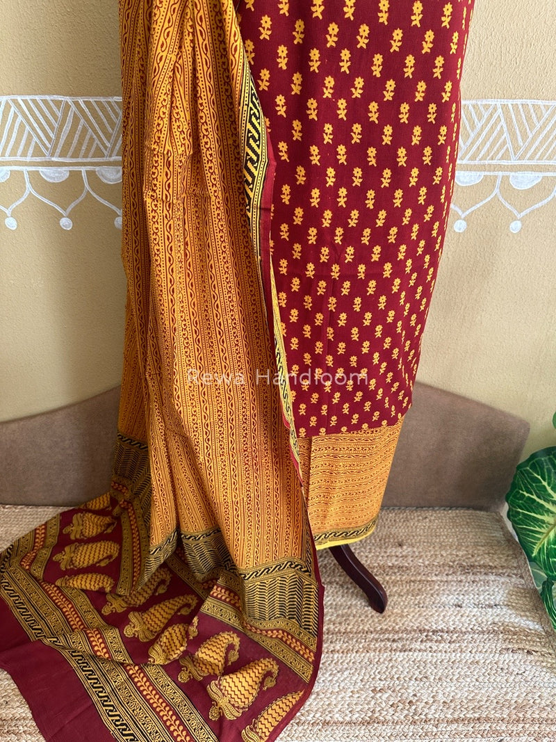 Maroon-Yellow Bagh Print Cotton Suit BCSP0113