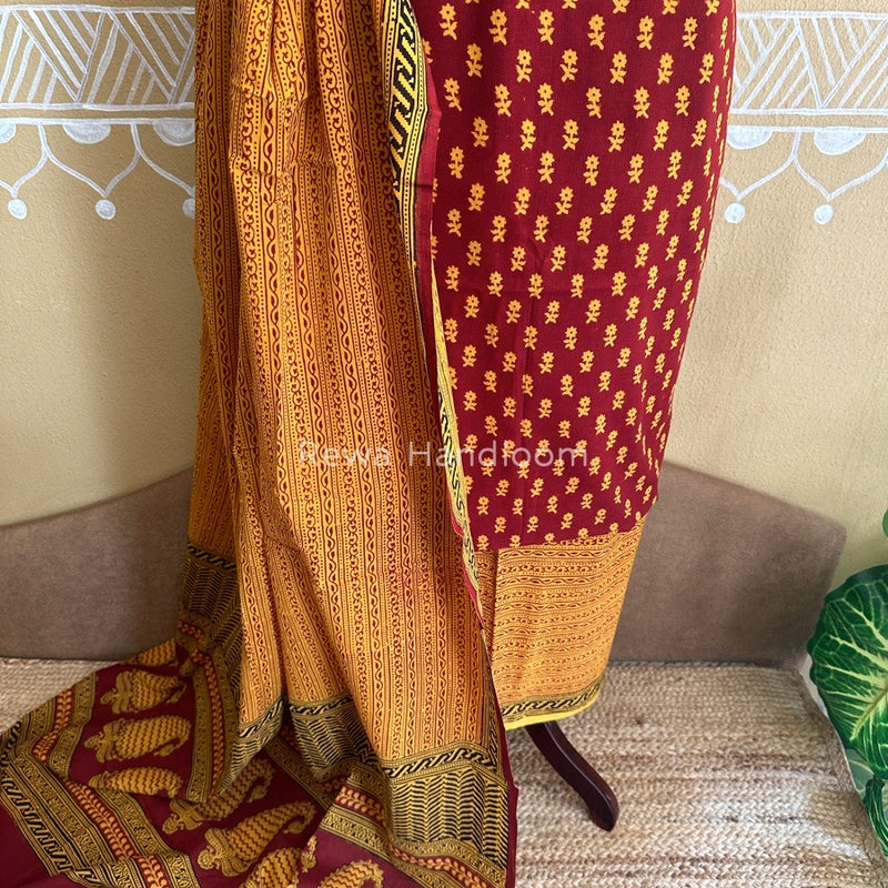 Maroon-Yellow Bagh Print Cotton Suit BCSP0113