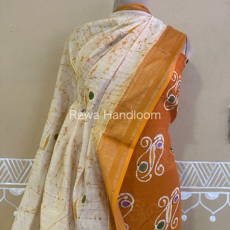 Maheshwari Golden Yellow Batik Printed Dress Material BTP124