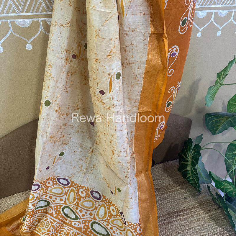 Maheshwari Golden Yellow Batik Printed Dress Material BTP124