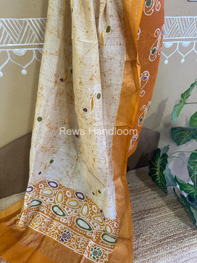 Maheshwari Golden Yellow Batik Printed Dress Material BTP124