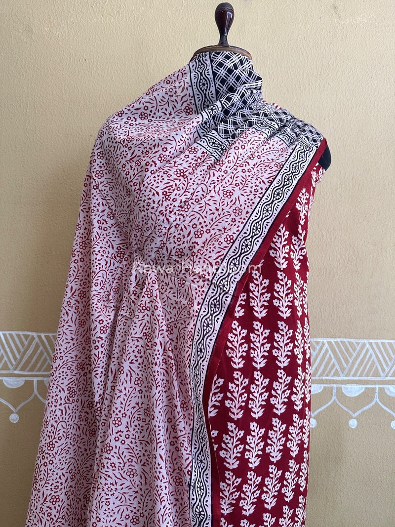 Maroon-White Bagh Print Cotton Suit BCSP0117