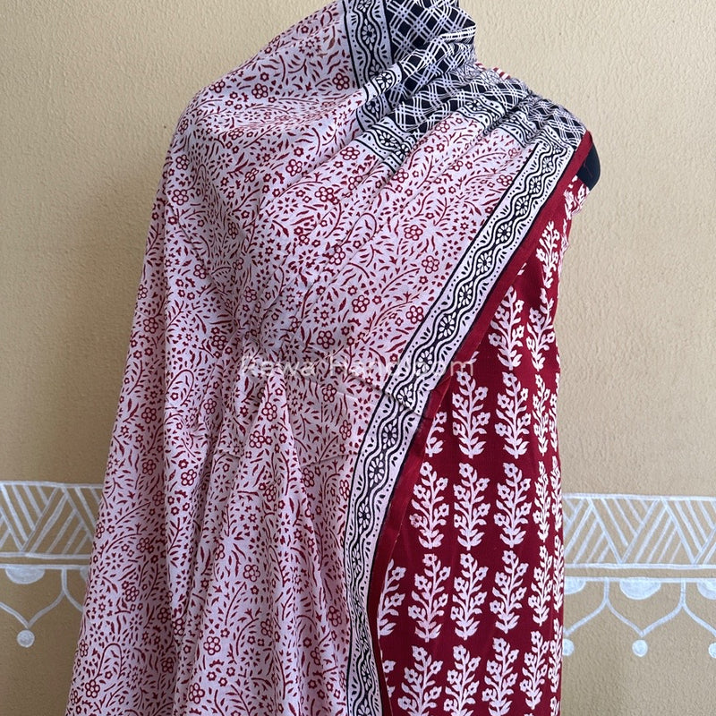 Maroon-White Bagh Print Cotton Suit BCSP0117