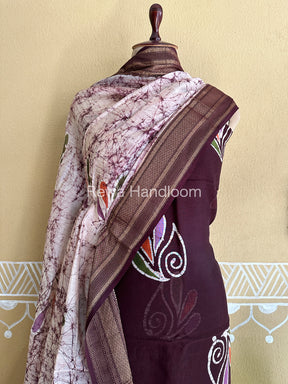 Maheshwari Dark Brown Batik Printed Dress Material BTP105