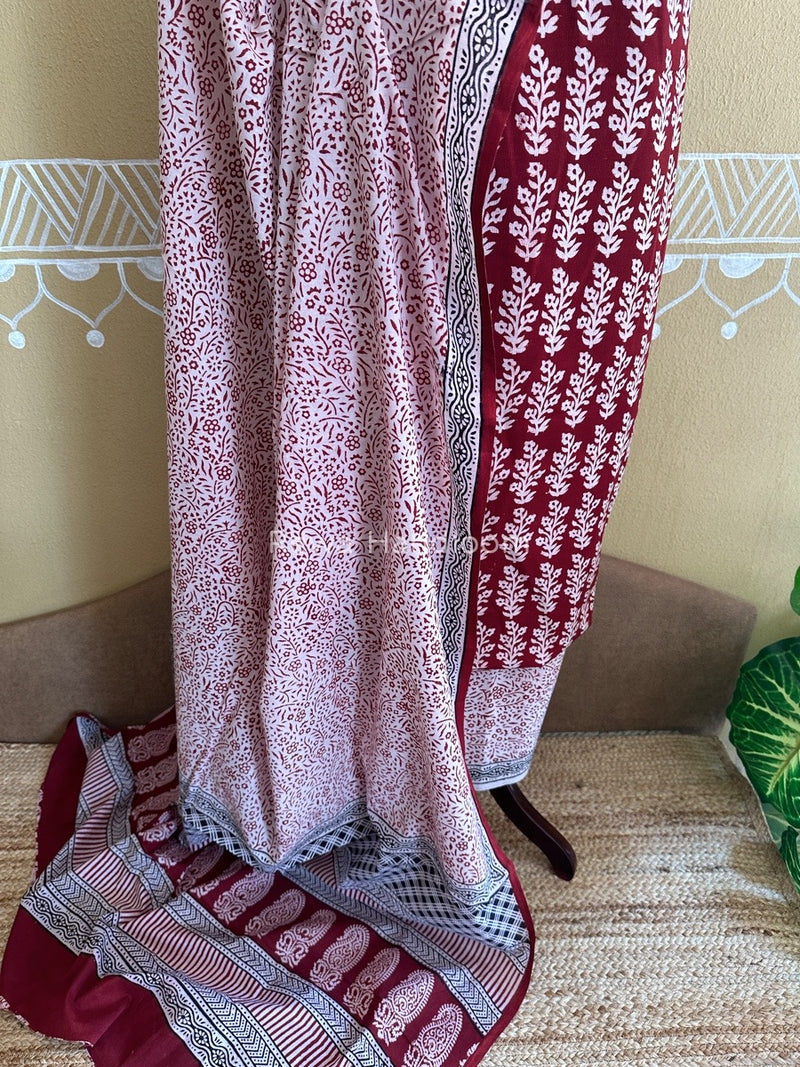 Maroon-White Bagh Print Cotton Suit BCSP0117