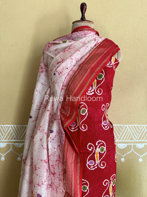 Maheshwari Red Batik Printed Dress Material BTP111