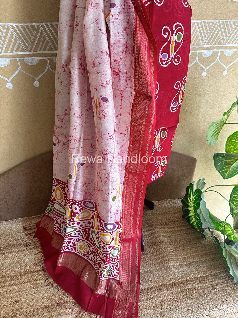 Maheshwari Red Batik Printed Dress Material BTP111