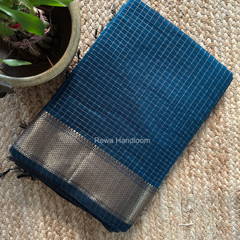 Maheshwari Rama Green Zari Checks Saree ZCHX502