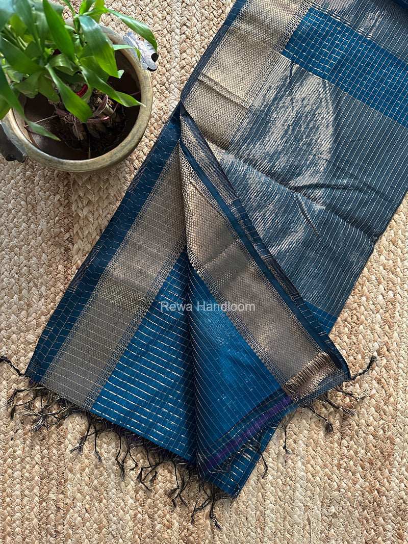 Maheshwari Rama Green Zari Checks Saree ZCHX502