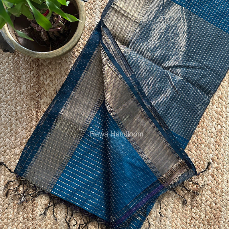 Maheshwari Rama Green Zari Checks Saree ZCHX502