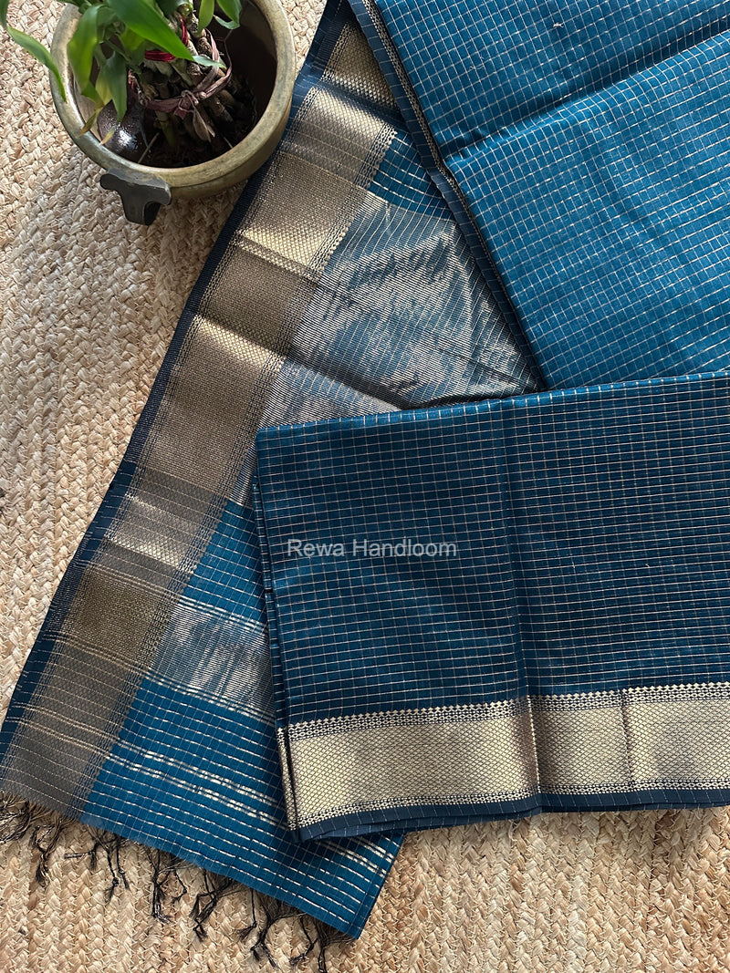 Maheshwari Rama Green Zari Checks Saree ZCHX502