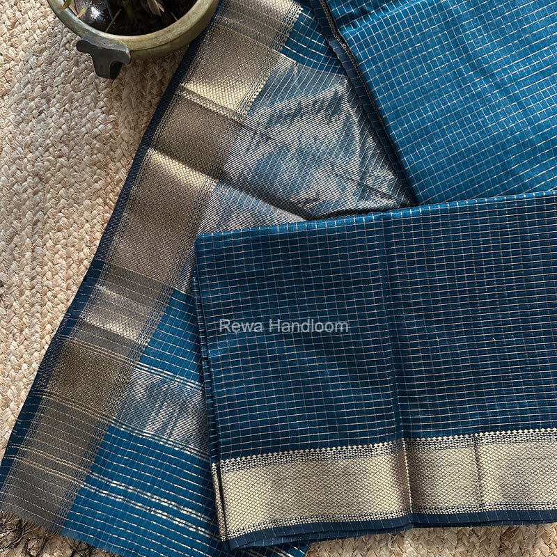 Maheshwari Rama Green Zari Checks Saree ZCHX502