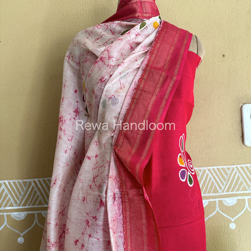 Maheshwari Red Batik Printed Dress Material BTP104