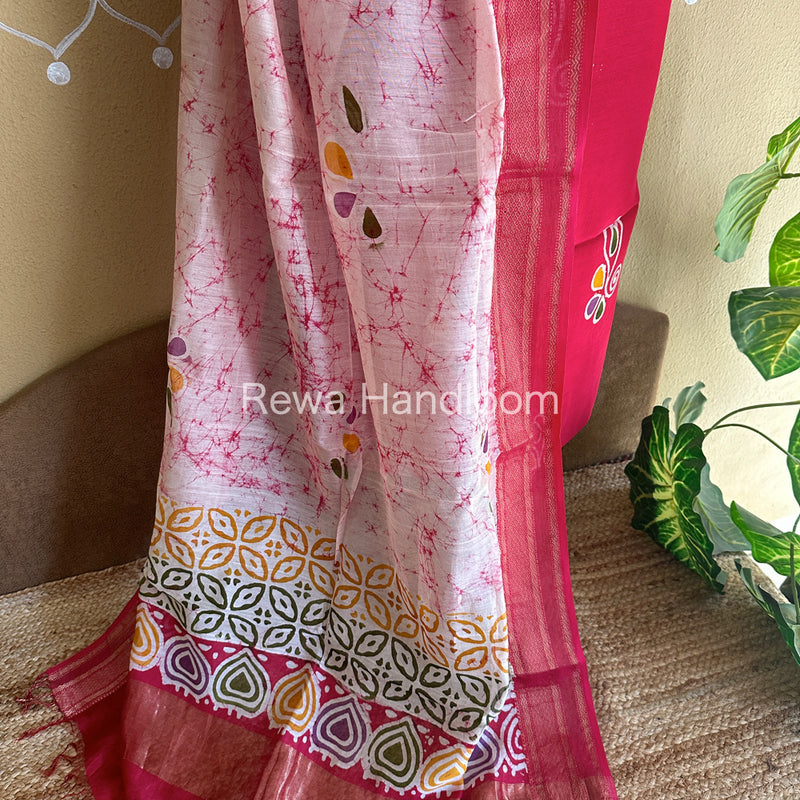 Maheshwari Red Batik Printed Dress Material BTP104