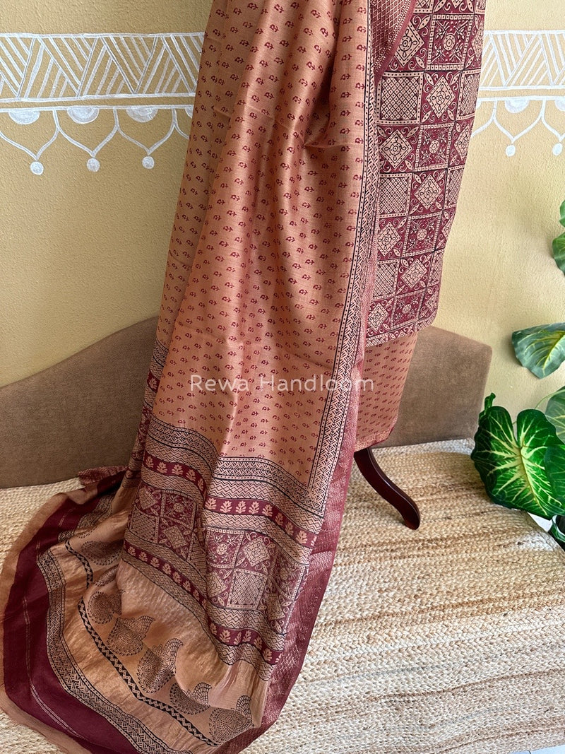 Maheshwari Beige-Maroon Bagh Print Suit BSP109