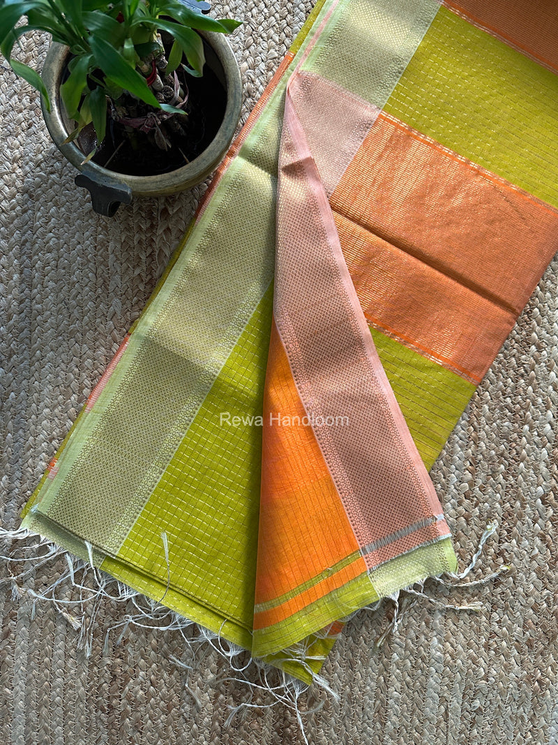 Maheshwari Yellow Zari Checks Saree ZCHX501
