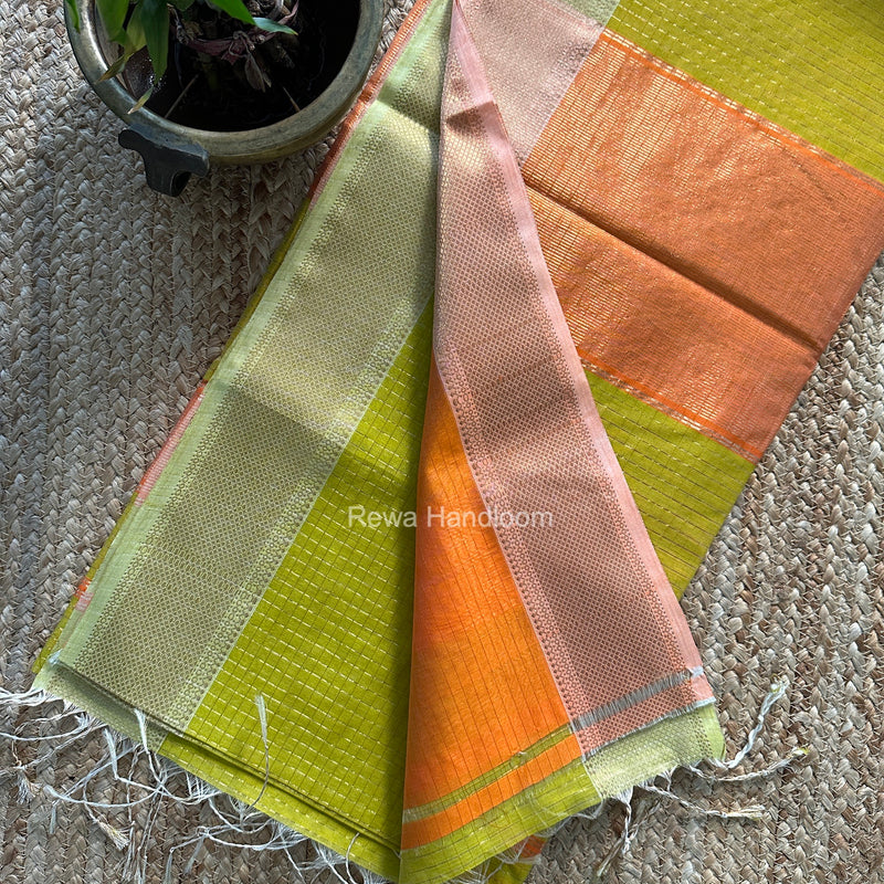 Maheshwari Yellow Zari Checks Saree ZCHX501