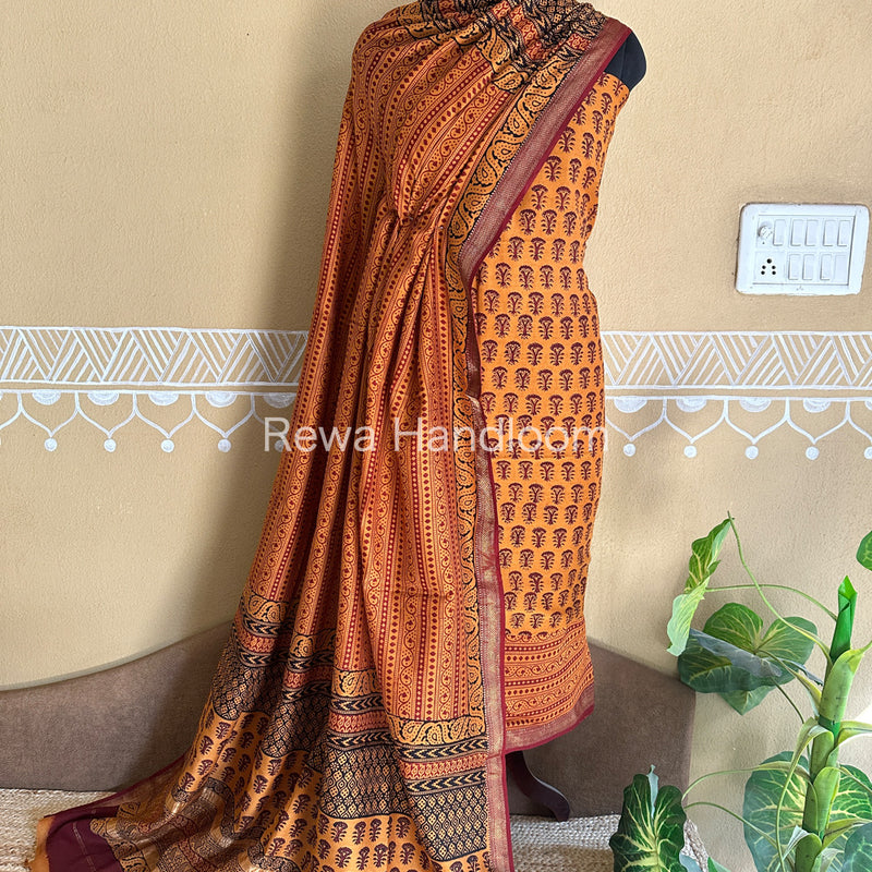 Maheshwari Orange-Maroon Bagh Print Suit BSP032