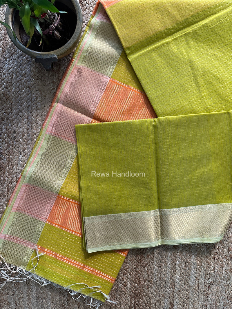 Maheshwari Yellow Zari Checks Saree ZCHX501