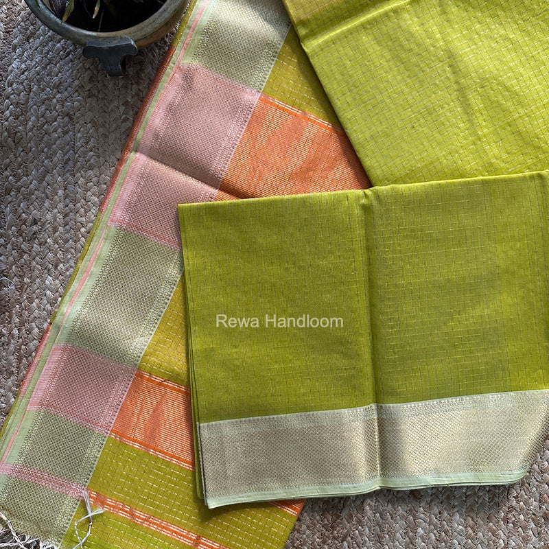 Maheshwari Yellow Zari Checks Saree ZCHX501