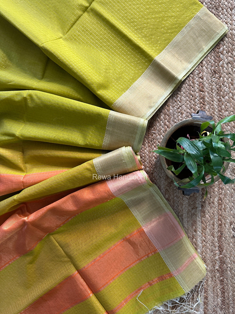Maheshwari Yellow Zari Checks Saree ZCHX501