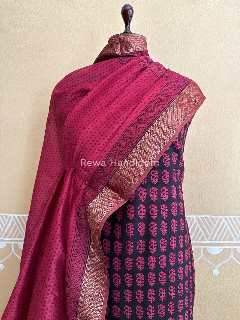 Maheshwari Black-Rani Pink Bagh Print Suit BSP0110