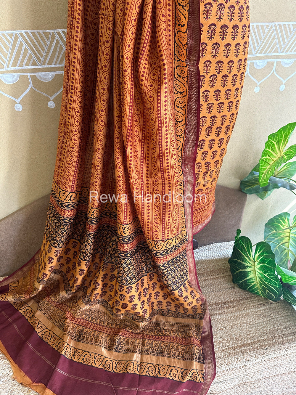 Maheshwari Orange-Maroon Bagh Print Suit BSP032